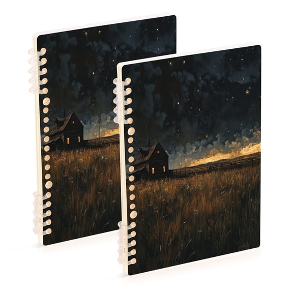 WOBOGO Rice Paddies Covered with Stars at Night Notebook College Horizontal Grid Paper Ink Spill Resistant Water Resistant Cover 8.3x5.7x0.4in