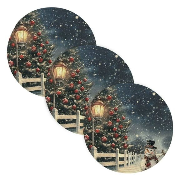 WOBOGO Roadside Snowman Coil Placemats 3pcs Resistant Hot Pads Mat for Table Counter Cooking Potholder 15in