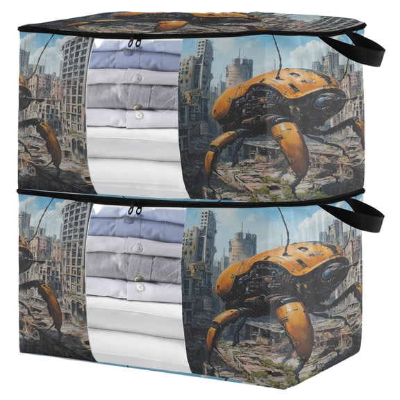 WOBOGO Robotic Insects Clothes Storage 2Pack Foldable Thick Fabric Blanket Organizer Bag with Handle 21.65×13.78×12.4in
