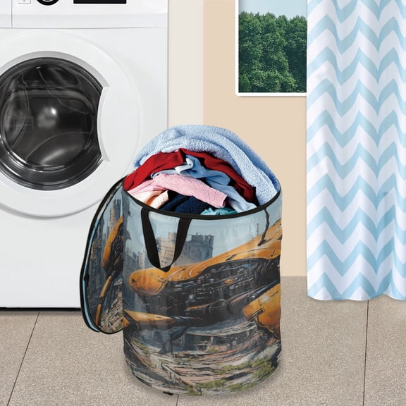 WOBOGO Robotic Insects Foldable Laundry Baskets with Carry Handle Zipper Closure Travel Bathroom College Dorm Essentials