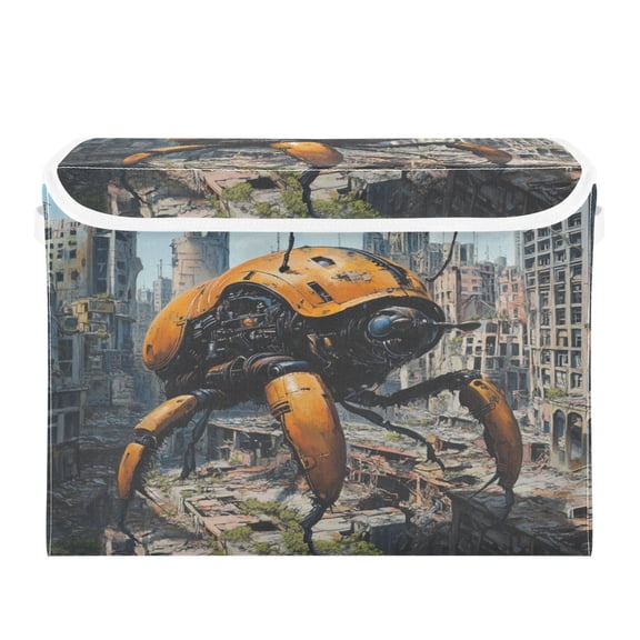 WOBOGO Robotic Insects Large Collapsible Storage Box Flip Lid Fabric Decorative Organizer Container Basket with Handles 16.512.611.8in