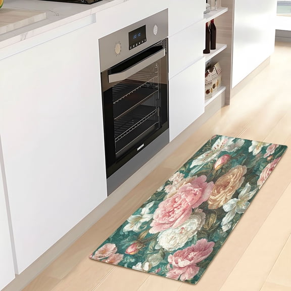 WOBOGO Rococo Floral Carpet 39x20in Kitchen Bathroom Livingroom Plush Absorbent Non-Slip Floor Mat