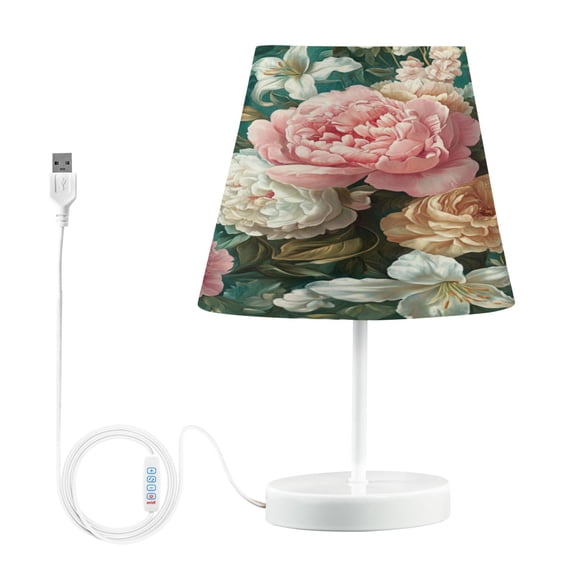 WOBOGO Rococo Floral Table Lamps Bedroom 3-Speed Dimmable Farm Style with Fabric Shade for Reading and Home Office