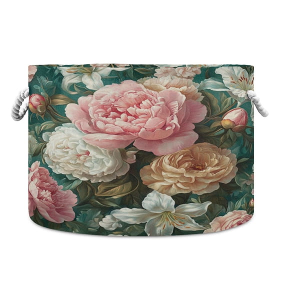 WOBOGO Rococo Floral Toy Storage Basket 2014in Canvas Laundry Hamper for Living Room Kids Room Bathroom Organizer