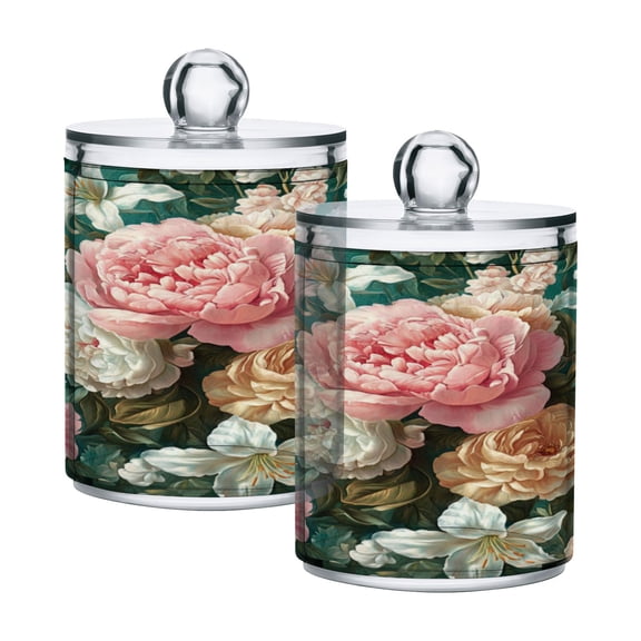 WOBOGO Rococo Floral Transparent Plastic Jar 2pcs Cotton Swabs Balls Pads Floss Stick Dispenser Bathroom Vanity Storage Organizer