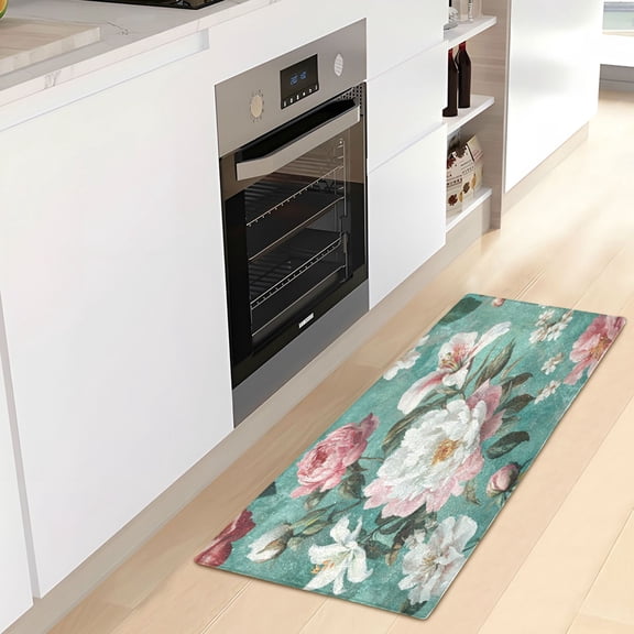WOBOGO Rococo Florals Carpet 39x20in Kitchen Bathroom Livingroom Plush Absorbent Non-Slip Floor Mat