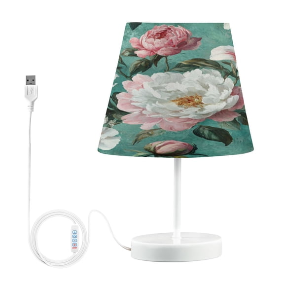 WOBOGO Rococo Florals Table Lamps Bedroom 3-Speed Dimmable Farm Style with Fabric Shade for Reading and Home Office