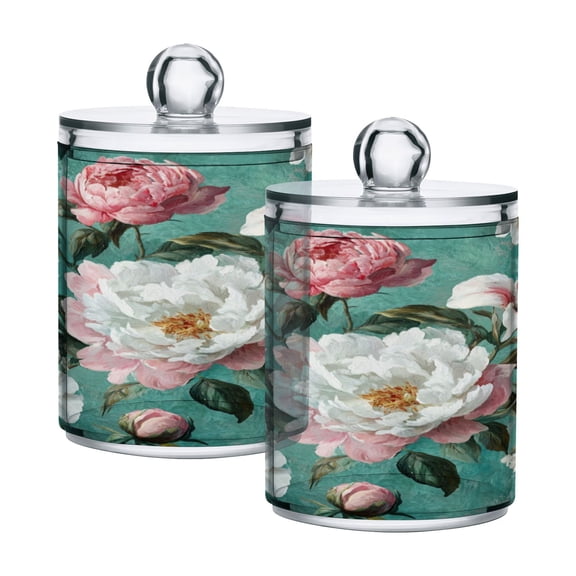 WOBOGO Rococo Florals Transparent Plastic Jar 2pcs Cotton Swabs Balls Pads Floss Stick Dispenser Bathroom Vanity Storage Organizer