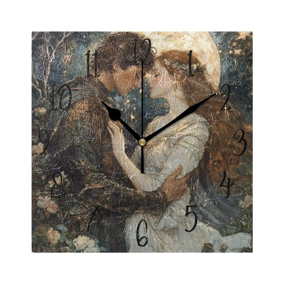 WOBOGO Romantic Dating Wall Clock 7.78 Inch Battery Operated Silent Unit Square Rustic Vintage Style for Home Bedroom Office Black Pointer