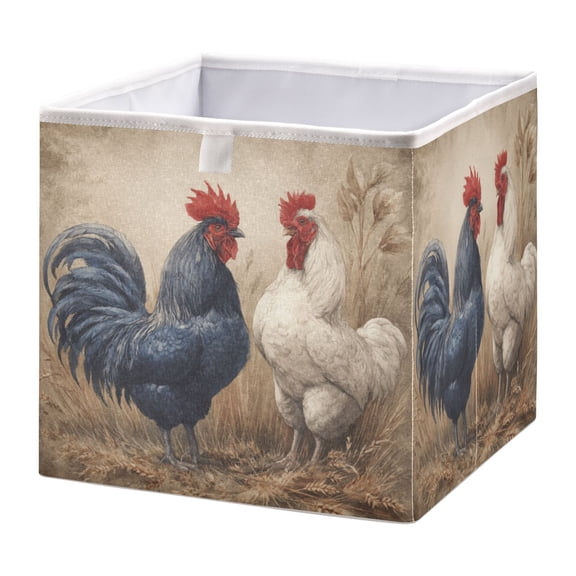 WOBOGO Rooster Storage Basket Foldable Easy to Clean Durable with Hollow Support Plate with Handle 11.02×11.02×11.02 in