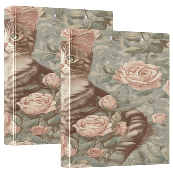 WOBOGO Rose Civet Cat File Folders Extra Large Capacity to Hold 200 Sheets of Documents Hard Shell Ring Binder for School Home Office