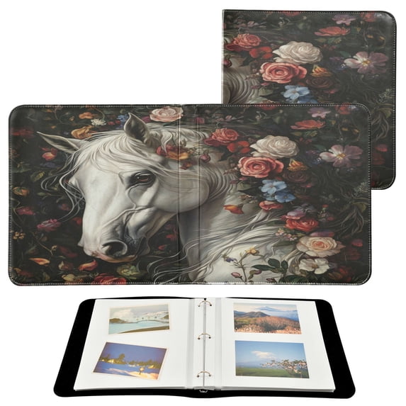 WOBOGO Rose Of Horse Photo Albums 20 Pages Large Capacity DIY Self-adhesive Page PU Leather Cover for Family Wedding Anniversary Baby Vacation Photos 24×11.8in