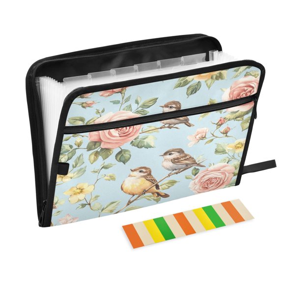 WOBOGO Rose Sparrow Drawing Expanding File Folder Letter Size Accordion Filing Organizer 13 Pocket Separate Organ Pocket