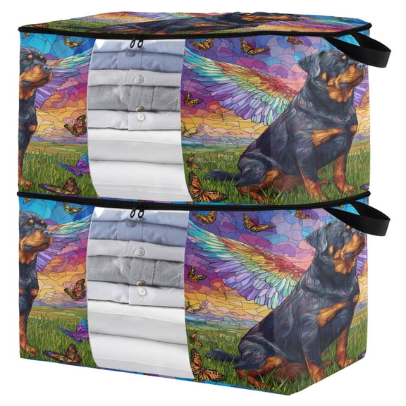 WOBOGO Rottweiler Dog Clothes Storage 2 Pack Foldable Thick Fabric Blanket Organizer Bag with Handle 21.65×13.78×12.4in