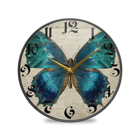 WOBOGO Royal Blue Butterfly Acrylic Wall Clock Battery Operated 9.5in Silent No Tick Bedroom Living Room Office Classroom Decoration