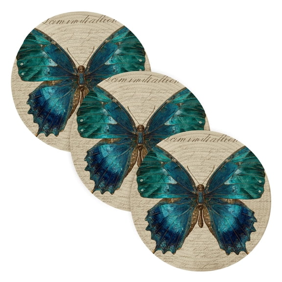 WOBOGO Royal Blue Butterfly Coil Placemats 3pcs Resistant Hot Pads Mat for Table Counter Cooking Potholder 15in