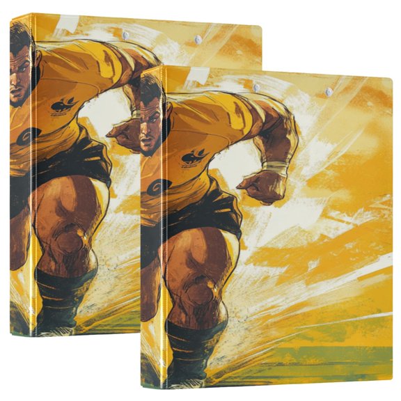 WOBOGO Rugby Player Running on The Field Of Play File Folders Extra Large Capacity to Hold 200 Sheets of Documents Hard Shell Ring Binder for School Home Office