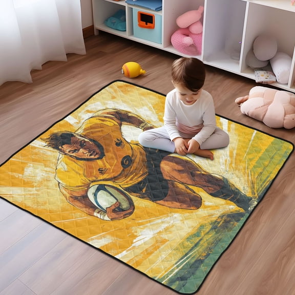 WOBOGO Rugby Player Running on The Field Of Play Baby Playmats Extra Large Waterproof Rollable Activity Pads for Toddlers 5050inch