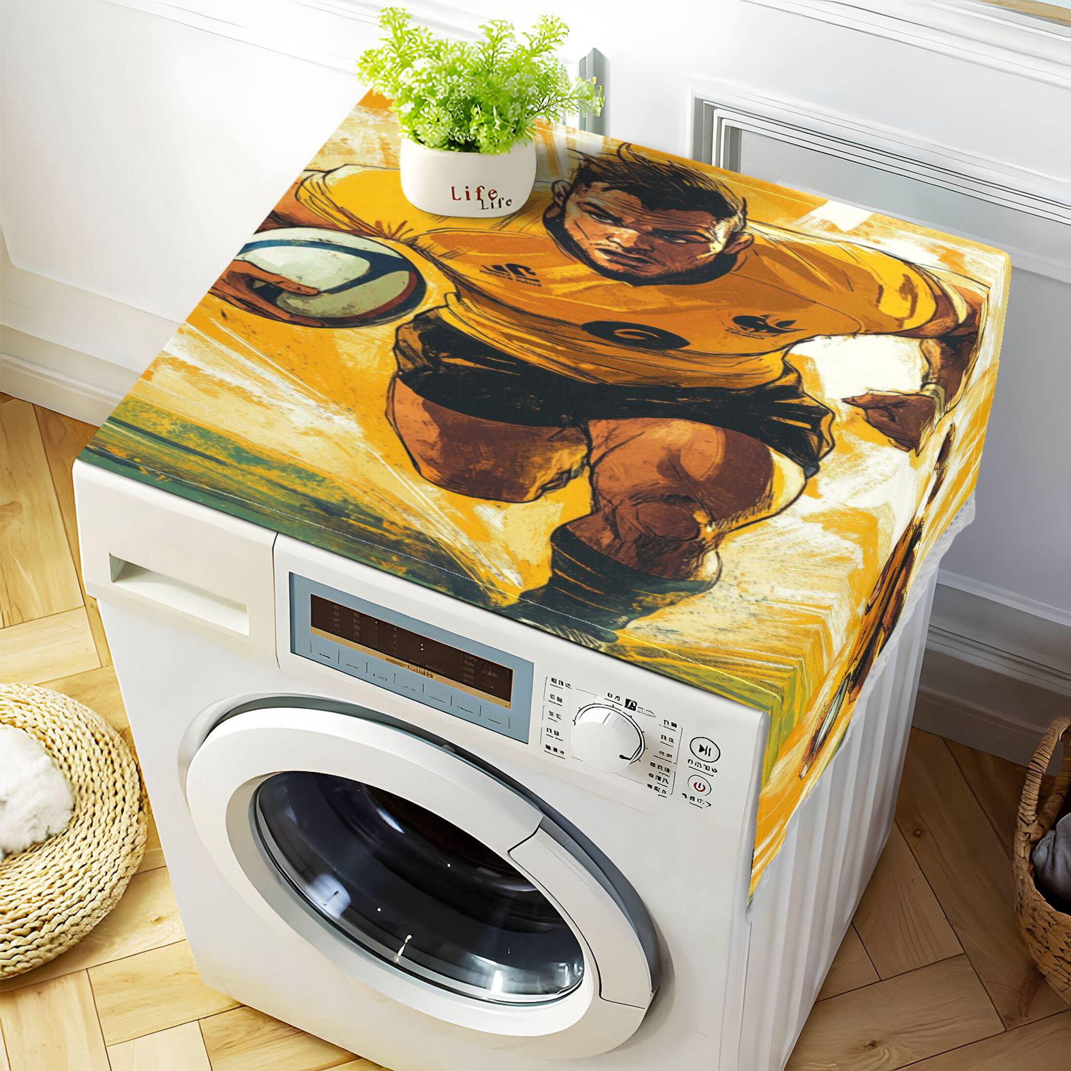 WOBOGO Rugby Player Running on The Field Of Play Washing Machine Cloth Dryer Refrigerator Top Cover Protective Non-Slip Mat For Kitchen Laundry