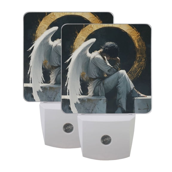 WOBOGO Sad Angel LED Night Light 2 Pcs Set 0.5 Watt Wall Plug in Dusk to Dawn Automatic Switch Soft White Light