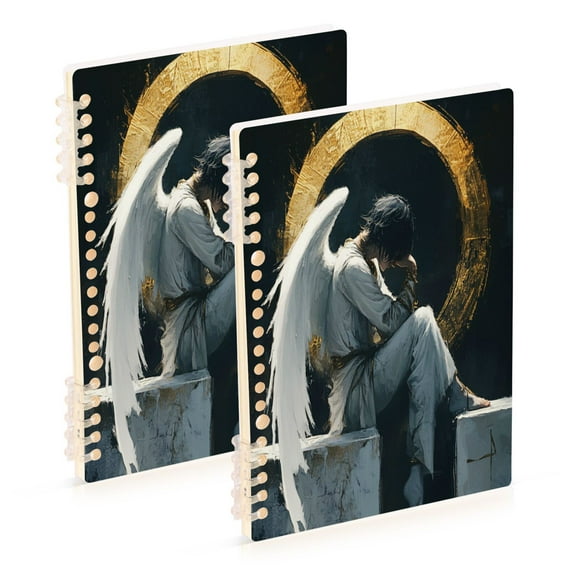 WOBOGO Sad Angel Notebook College Horizontal Grid Paper Ink Spill Resistant Water Resistant Cover 8.3x5.7x0.4in