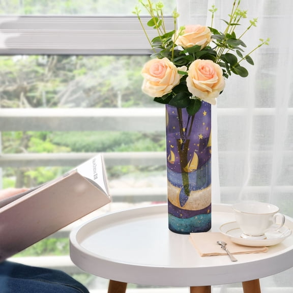 WOBOGO Sailboat Whale Star Pattern Plastic Vase Home or Wedding Decoration Centerpiece Unbreakable 11.8×3.9in