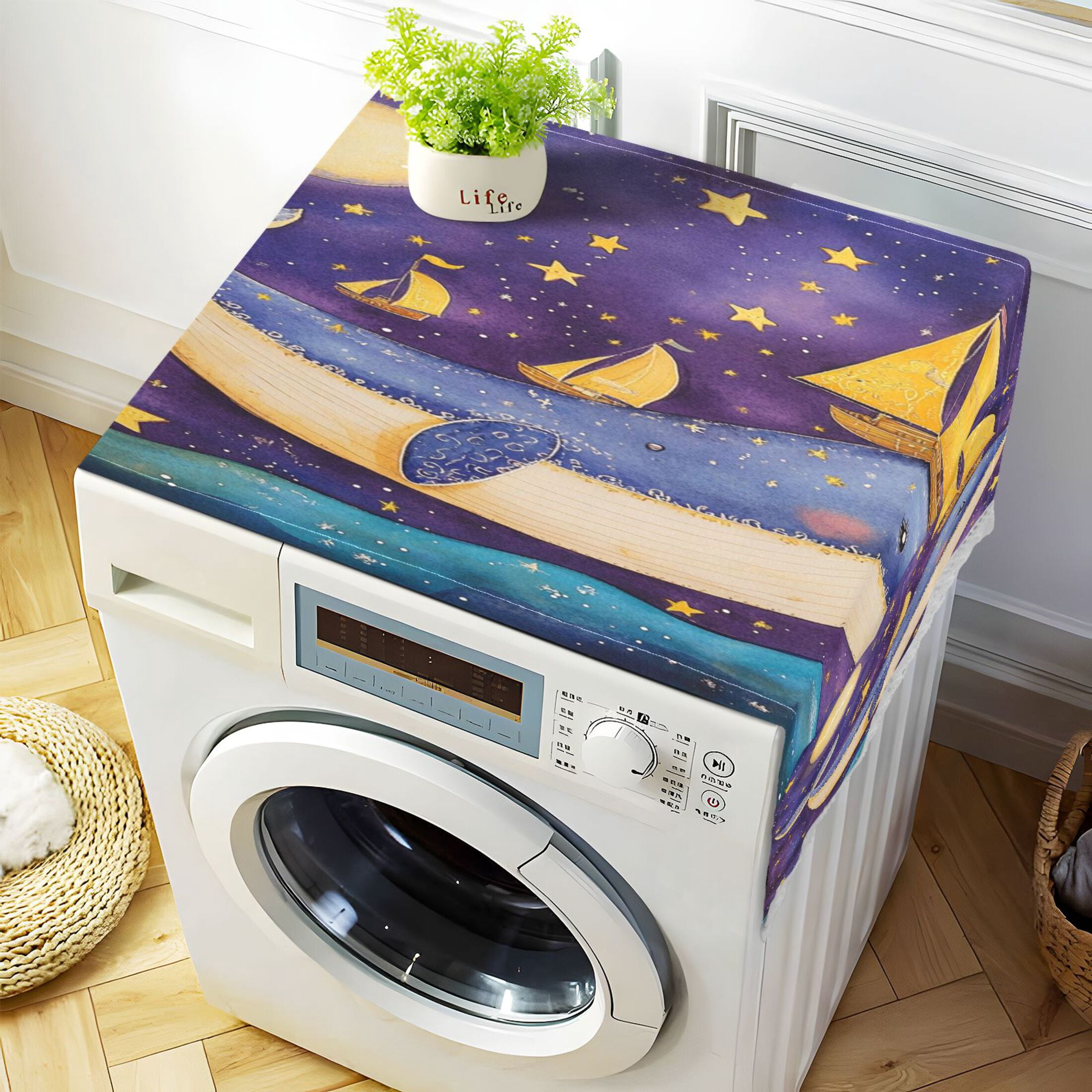 WOBOGO Sailboat Whale Star Pattern Washing Machine Cloth Dryer Refrigerator Top Cover Protective Non-Slip Mat For Kitchen Laundry