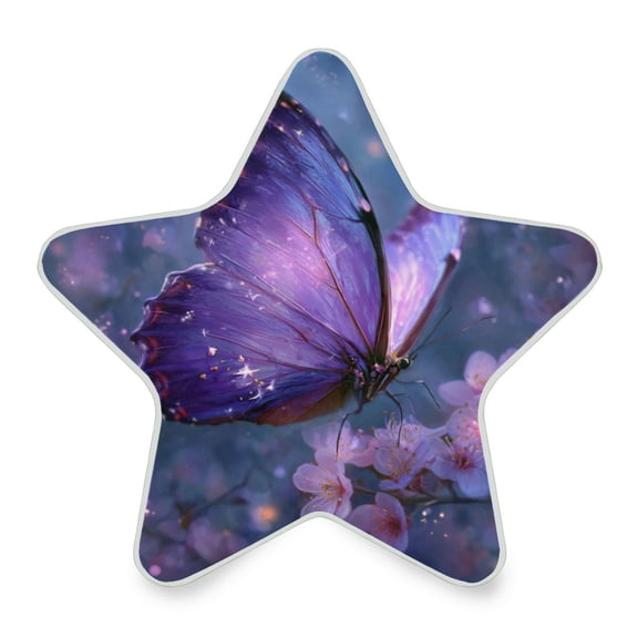 WOBOGO Sakura Purple Butterfly LED Star Night Light 0.2 Watt Wall Plug Dusk to Dawn Auto Switch Adjustable Brightness Soft White Light
