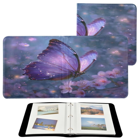 WOBOGO Sakura Purple Butterfly Photo Albums 20 Pages Large Capacity DIY Self-adhesive Page PU Leather Cover for Family Wedding Anniversary Baby Vacation Photos 2411.8in