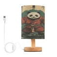 thumbnail image 1 of WOBOGO Samurai Panda Pattern Bedroom Table Lamp USB Power Connector Wooden Base Round Linen Shade For Living Room Desk, 1 of 7