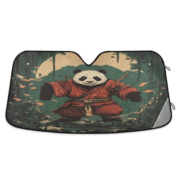 WOBOGO Samurai Panda Pattern Car Windshield Sunshades Autopilot Lightweight Accordion Sun Visor 55×27.6in
