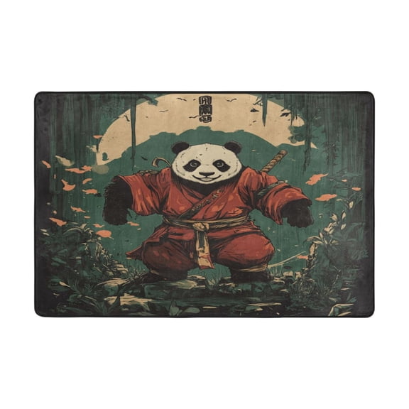 WOBOGO Samurai Panda Pattern Carpet Non-Slip Rugs Soft Doormat 72×48in Living Dining Room Bedroom Decorative
