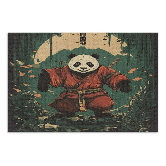 WOBOGO Samurai Panda Pattern Jigsaw Puzzle Challenge 1000 Piece Jigsaw Suitable for Game Night Finished Size 29.5 x 19.7in