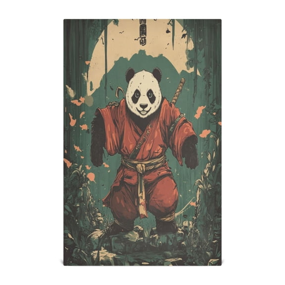 WOBOGO Samurai Panda Pattern Kitchen Towel 1 Piece Large Cotton Dishcloth Premium Absorbency Set with Hanging Loop