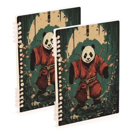 WOBOGO Samurai Panda Pattern Notebook College Horizontal Grid Paper Ink Spill Resistant Water Resistant Cover 8.3x5.7x0.4in