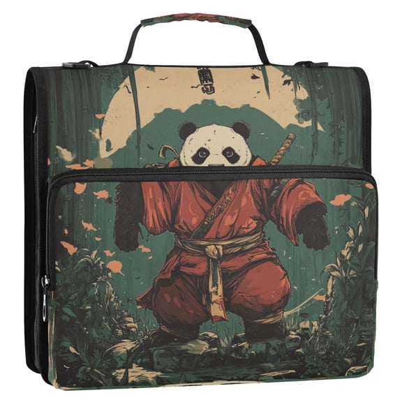 WOBOGO Samurai Panda Pattern Ring Binder Bag 1.5in Folder Organizer with Shoulder Strap for 13Inch Laptop and 500 Sheets of Paper