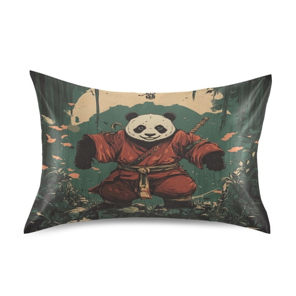 WOBOGO Samurai Panda Pattern Satin Pillowcase Soft Smooth Envelope Design Comfortable Bedding Essentials 20×26in