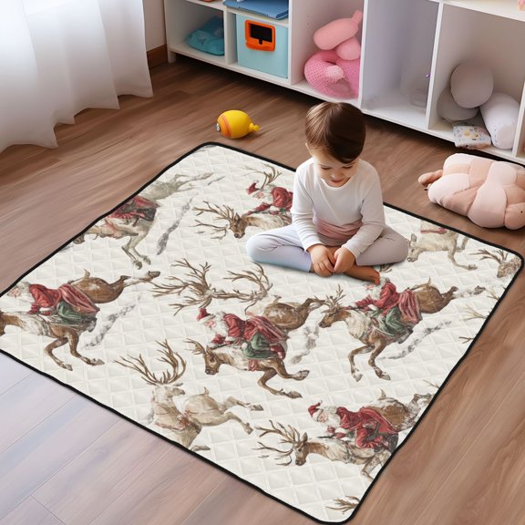 WOBOGO Santa Claus Baby Playmats Extra Large Waterproof Rollable Activity Pads for Toddlers 5050inch