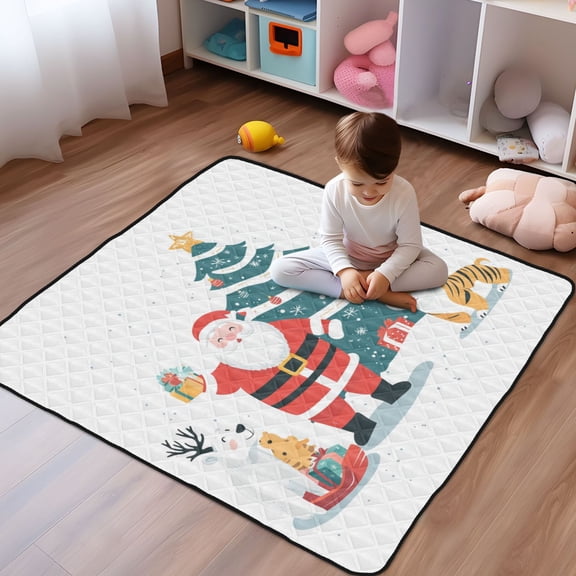 WOBOGO Santa Claus Baby Playmats Extra Large Waterproof Rollable Activity Pads for Toddlers 5050inch