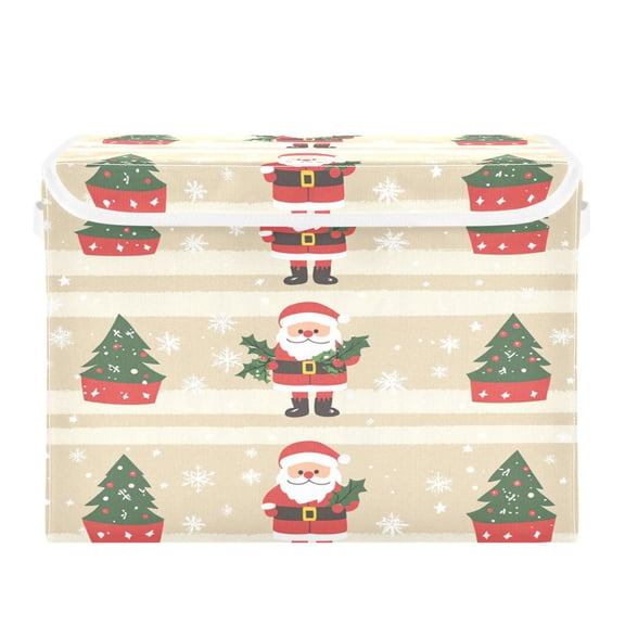 WOBOGO Santa Claus and Christmas Tree Patterns Large Collapsible Storage Box Flip Lid Fabric Decorative Organizer Container Basket with Handles 16.512.611.8in