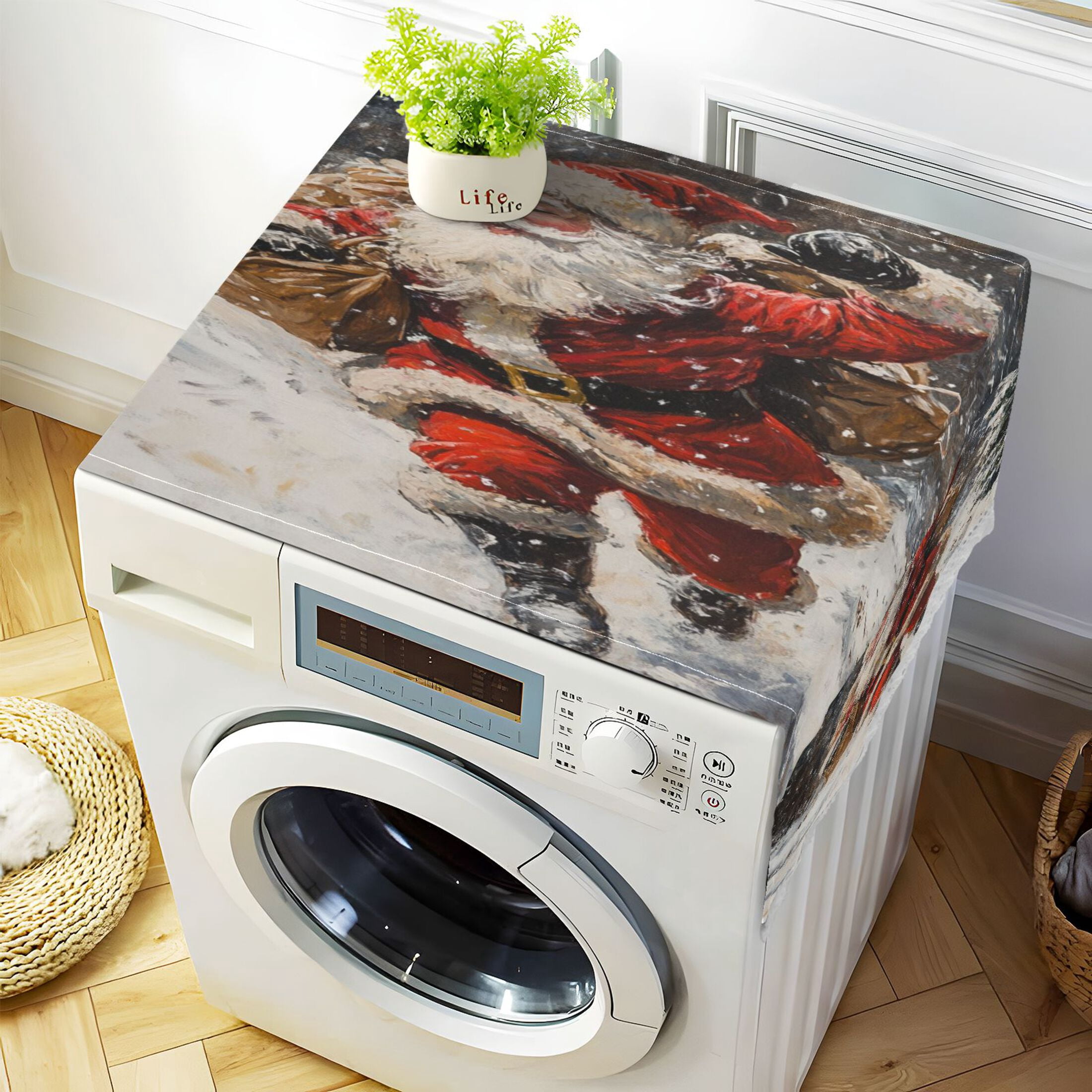 WOBOGO Santa Claus Delivers Gifts in The Snow Washing Machine Cloth Dryer Refrigerator Top Cover Protective Non-Slip Mat For Kitchen Laundry