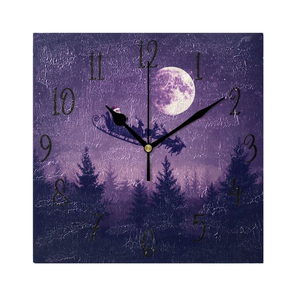 WOBOGO Santa Claus Flying in His Sleigh Wall Clock 7.78 Inch Battery Operated Silent Unit Square Rustic Vintage Style for Home Bedroom Office Black Pointer