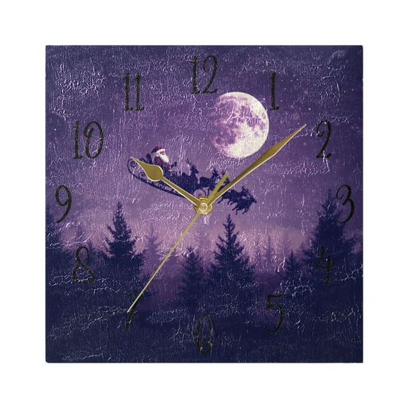 WOBOGO Santa Claus Flying in His Sleigh Wall Clock 7.78 Inch Battery Operated Silent Unit Square Rustic Vintage Style for Home Bedroom Office Gold Pointer