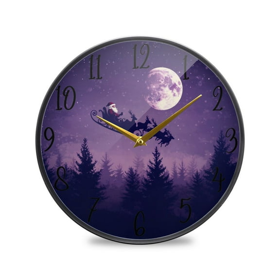 WOBOGO Santa Claus Flying in His Sleigh Acrylic Wall Clock Battery Operated 9.5in Silent No Tick Bedroom Living Room Office Classroom Decoration