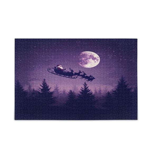 WOBOGO Santa Claus Flying in His Sleigh Puzzle Challenge 1000 Piece Jigsaw Suitable for Game Night Finished Size 29.5 x 19.7in