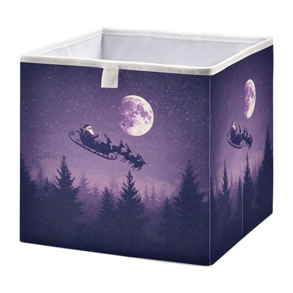 WOBOGO Santa Claus Flying in His Sleigh Storage Basket Foldable Easy to Clean Durable with Hollow Support Plate with Handle 11.02×11.02×11.02 in
