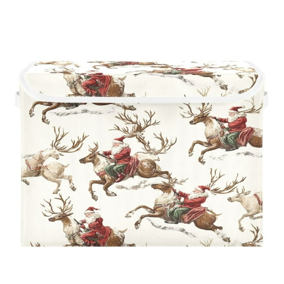 WOBOGO Santa Claus Large Collapsible Storage Box Flip Lid Fabric Decorative Organizer Container Basket with Handles 16.512.611.8in