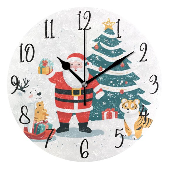 WOBOGO Santa Claus Wall Clock 10in Silent Mechanism Battery Operated Retro Style for Living Room Bedroom and Kitchen Black Pointer