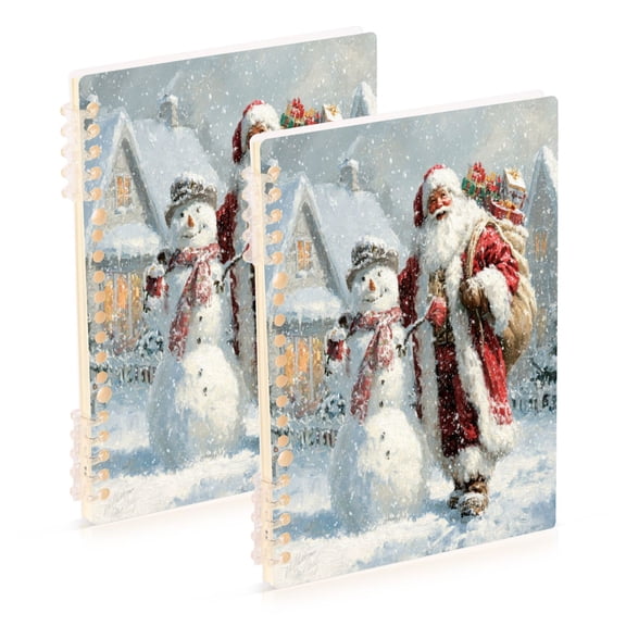 WOBOGO Santa Claus and Snowmen Notebook College Horizontal Grid Paper Ink Spill Resistant Water Resistant Cover 8.3x5.7x0.4in