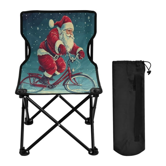 WOBOGO Santa Claus on Bike Fashion Design Camping Chair Convenient Four Corner Backrest Folding Stool Can Hold Up to 220lbs